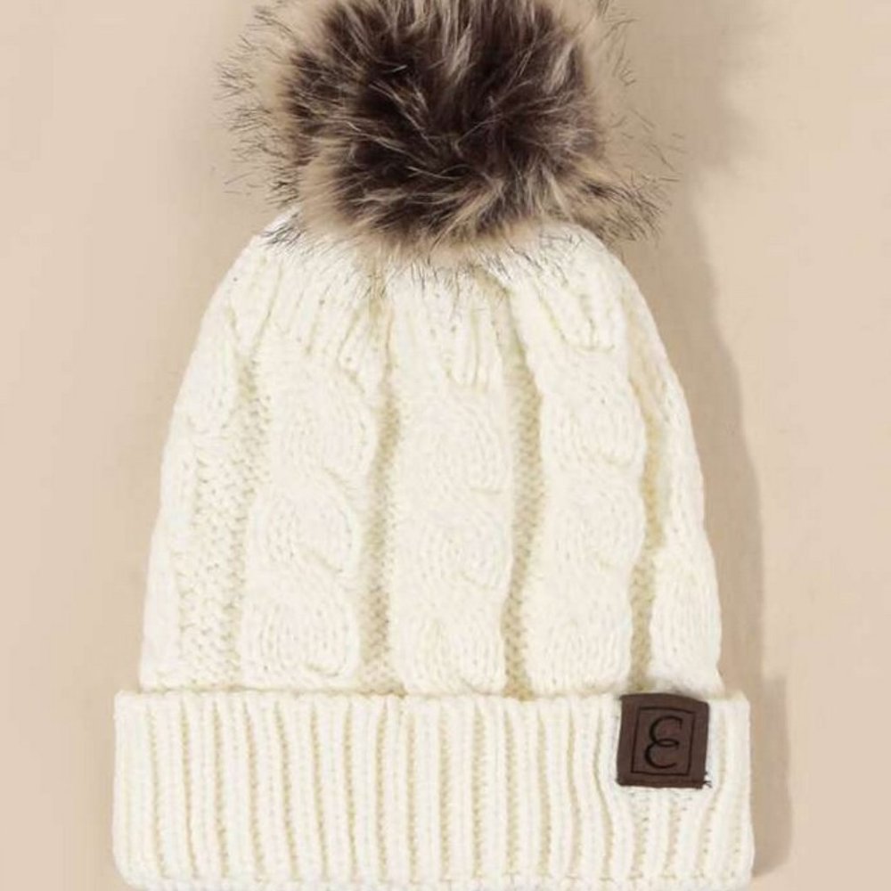 Ladies Cream Knit Hat